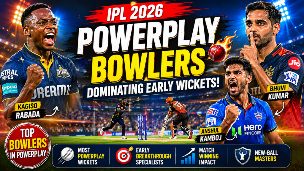 IPL 2026 bowlers celebrating wickets in powerplay overs showing aggressive fast bowling and early breakthroughs in T20 cricket
