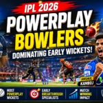 IPL 2026 bowlers celebrating wickets in powerplay overs showing aggressive fast bowling and early breakthroughs in T20 cricket
