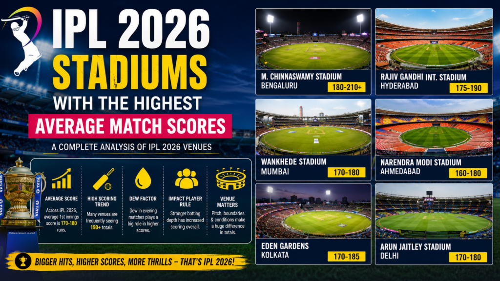 IPL 2026 high scoring stadiums pitch analysis chart