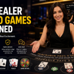Live dealer hosting an online casino blackjack game stream