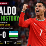 Cristiano Ronaldo celebrates after scoring during Portugal's 5-0 FIFA World Cup 2026 victory over Uzbekistan.