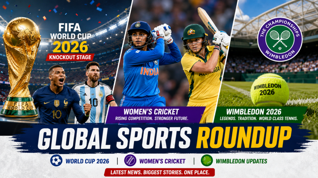 FIFA World Cup 2026 knockout stage action, women’s cricket matches, and Wimbledon tennis tournament highlights in global sports roundup