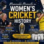 Women cricketers celebrating historic World Cup moments and record-breaking achievements in international cricket.