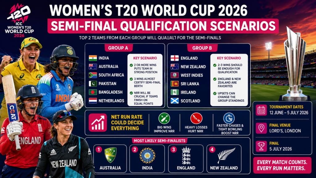 Women's T20 World Cup 2026 semi-final qualification race