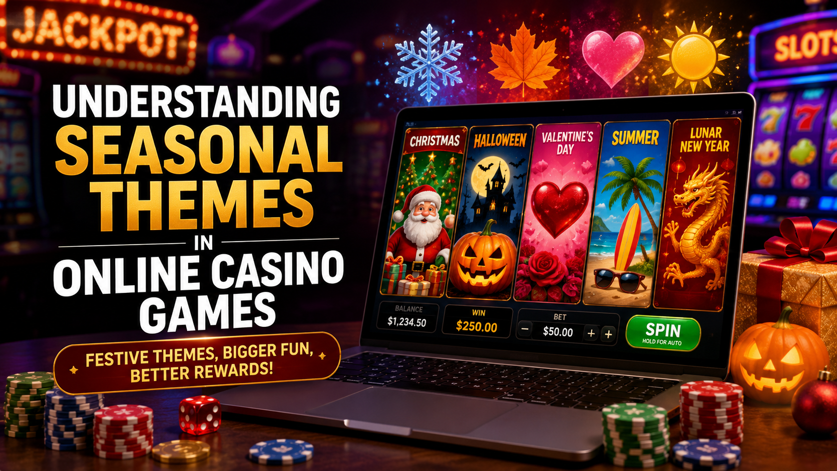 Players enjoying seasonal-themed online casino games with festive slot designs, holiday graphics, and immersive gameplay on a digital platform.