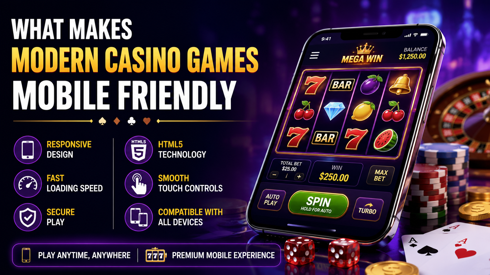 Modern online casino game running smoothly on a smartphone with responsive design, fast loading speed, and touch-friendly controls.